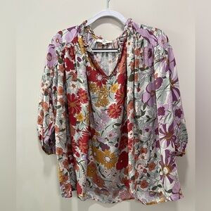 Entro Oversized Bold Floral Pullover Top Size Small
